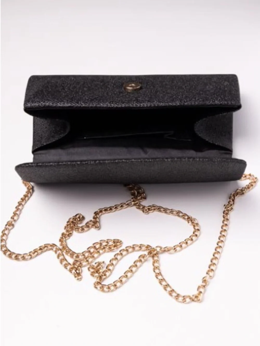 Chic Black Coarse Glitter Fiber Evening Flap Clutch Bag Prom Wedding Party Purse